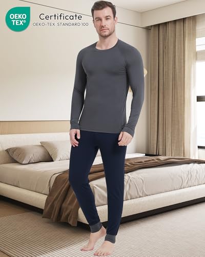 Image of NACHILA Mens Pajamas Set Long Sleeve Henley Sleepwear Top Soft Jogger Pants Pajamas Cool Pjs Set,Viscose Made from Bamboo