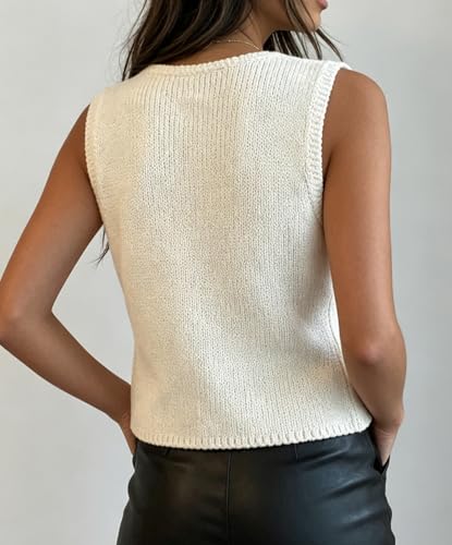 Image of Womens Vintage Knittd Tank Y2k Vest Crop Top Sleeveless V-Neck Open Front Button Crochet Knit Vests Versatile Tops