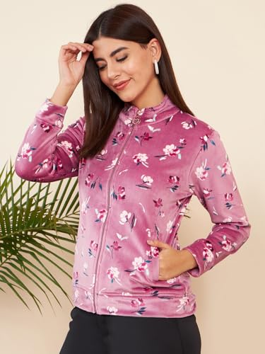 Image of Modeve Floral Printed Stand Collar Lightweight Tailored Jacket