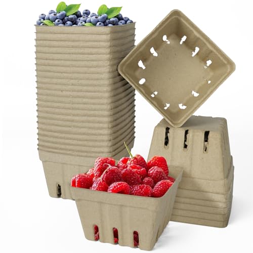 Image of 30 Pcs Natural Pulp Fiber Berry Basket, Small Molded Produce Basket for Strawberry, Blueberry, Raspberry, Vegetable Display, Berry Container for Farmers Market, Grocery Store, Fruit Picking