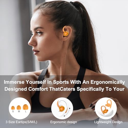 Image of Wireless Earbuds, Bluetooth 5.4 Headphones Sport, Over Ear Buds With ENC Noise Cancelling Mic, 48H, Wireless Earphone With Earhooks, Stereo Deep Bass, IP7 Waterproof for Workout Running, Orange