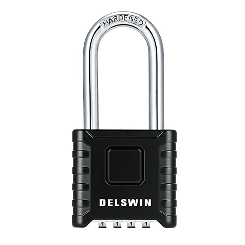 DELSWIN Combination Padlock Gym Locker Lock - 4 Digit Combination Lock with 2 Inch Long Shackle Waterproof Resettable Gate Locks for Outdoor Fence, Shed, School, Storage (Black, Pack of 1)