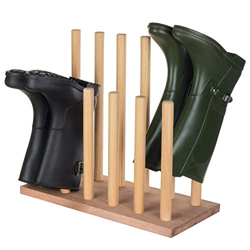 MyGift Natural Brown Wood Entryway Boot Rack Organizer Tall Boots Inverter Holder - Holds up to 6 Pairs