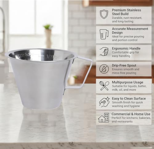 Image of KMW Stainless Steel Measuring Jug with Handle Without Base I for Craft, Kitchen, Baking, and Liquid I 250 ML (Pack of 1)