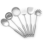 304 Stainless Steel Kitchen Utensils Set 6 Pcs Cooking Utensil, Spatula, Soup spoon, Leaking shovel, Kitchen Tools Set (Stainless Steel - 6Pack)