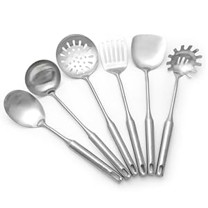304 Stainless Steel Kitchen Utensils Set 6 Pcs Cooking Utensil, Spatula, Soup spoon, Leaking shovel, Kitchen Tools Set (Stainless Steel – 6Pack)