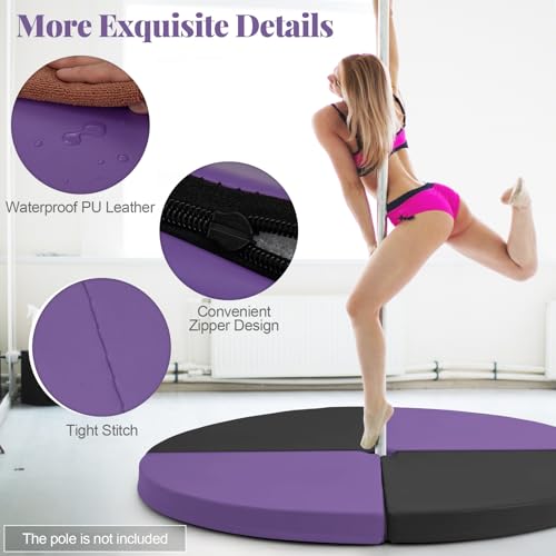 image for Tangkula Pole Dance Mat, Foldable Round Crash Mat with EPE Foam Paddin