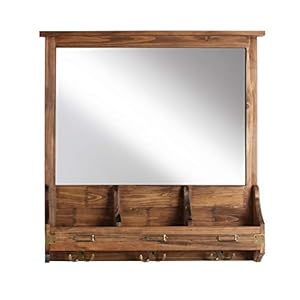 Kate and Laurel Stallard Decorative Rustic Wood Home Organizer with Mirror Pockets and Key Hooks Rustic Brown