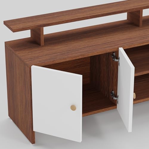Image of TV Unit for Living Room | TV Stand Table | Wooden TV Cabinet | TV Table Furniture for Home & Living Room | Assembly-DIY | Color-Cherry Pine & White