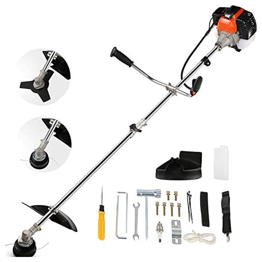 COOCHEER String Trimmers 42.7cc Brush Cutter 2-in-1 Weed Eater Gas Straight Shaft Weed Trimmer 2-Cycle with U-Handle, 2 Trimming Heads for Small Grass/Heavy Bush(Orange)