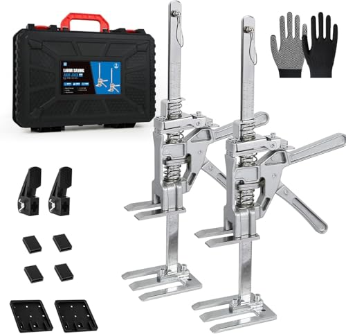 USOR Labor Saving Arm 2 Pack Adjustable Hand Lifting Jack and Furniture Lifter Tool Heavy Duty Arm Jack with 440 lb Capacity for Cabinets Drywall and Woodworking (Toolbox Version)