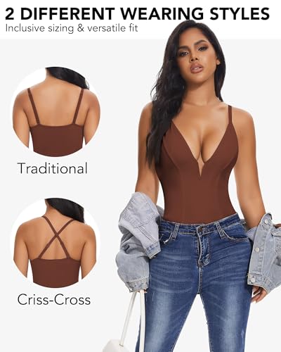 Image of SHAPERIN Bodysuit for Women Shapewear Tummy Control Deep V Neck Plunge Sleeveless Backless Thong Body Suit Tank Top