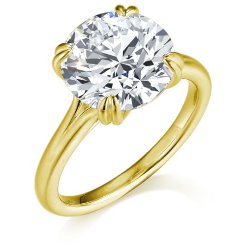 Bo.Dream Round Cut 5 Carat Cubic Zirconia Solitaire Engagement Rings for Women 14K Gold Plated Sterling Silver2