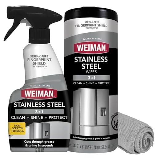 Weiman Stainless Steel Cleaner Kit - Fingerprint Resistant, Removes Residue, Water Marks and Grease from Appliances - Works Great on Refrigerators, Dishwashers, Ovens, and Grills - Packaging May Vary
