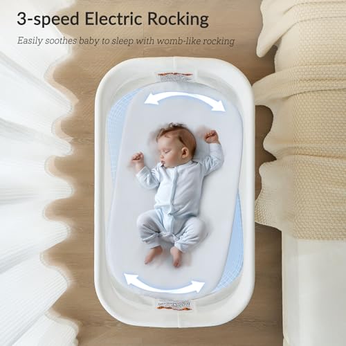 Image of VaVaSoo Rocking Baby Bassinet,Electric Auto Rocking Bassinet,Light Grey