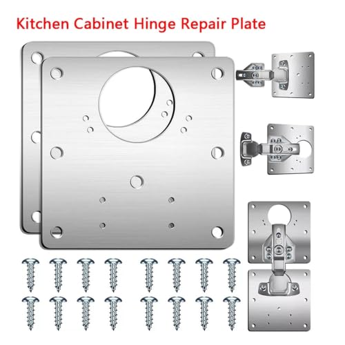 Placa de reparación de bisagras de cocina, pack de 4 soportes planos con tornillos 3