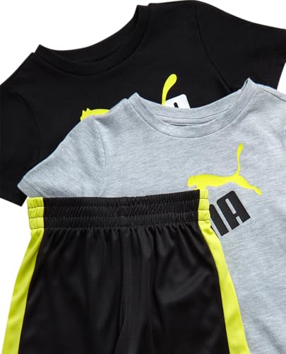 Image of PUMA Boys Short Set - 3 Piece Short Sleeve Graphic T Shirts and Boys Shorts Kids Youth Matching Activewear Set (2T-7)