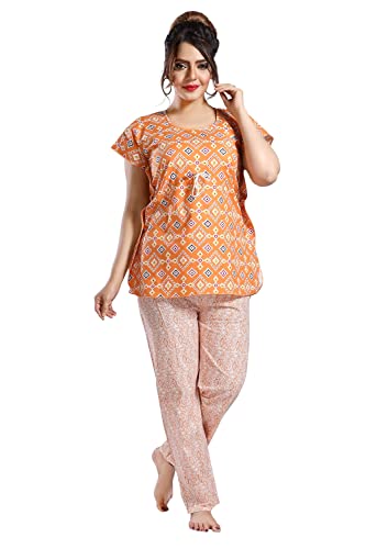 Image of Fabme Women's Cotton Printed Kaftan and Pyjama Set