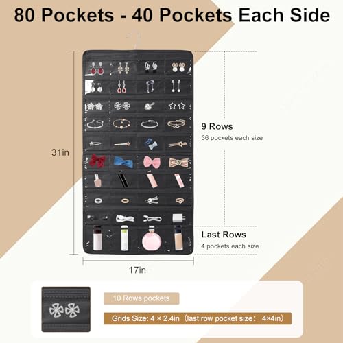 SAVORLIVING Hanging Jewelry Organizer, Dual Sided Closet Earring Storage with Hanger - Image 2