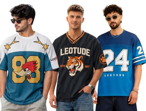 Image of LEOTUDE Men'S Tiger Graphic Printed Oversized T-Shirt | Bold Black Sports
