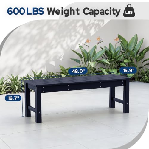 Image of Psilvam HDPE Outdoor Bench, 2-Person Backless Garden Bench, Blue