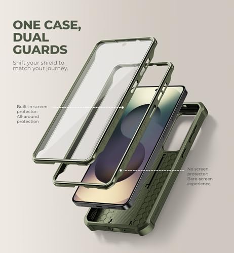 Image of Dexnor for Samsung Galaxy S26+ Plus Case with Upgraded Slide Camera Cover & 2 Front Frames & Built-in Screen Protector & Kickstand, Heavy-Duty Rugged Case Full-Body Protective Cover(2026),Army Green