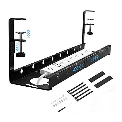 Jh Dream Under Desk Cable Management Tray, 21.6 In Retractable Power Strip Cord Holder No Drill Wire Organizer, Cord Management With Cable Holder Ties For Office Home Desk Cable Hider (Black) #TOP21