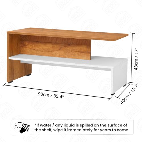 Image of ABOUT SPACE Coffee Table - Portable Wooden Centre Table with Partition Storage - DIY Furniture - Sofa Tea Poyee for Living Room, Home, Office (White & Teak - L 90 x B 40 x H 43 cm)
