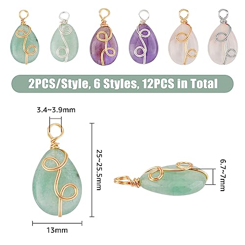 SUPERFINDINGS 12pcs Mixed Stone Pendants - Amethyst, Rose Quartz, Green Aventurine Waterdrop Charms for Jewelry Making - Image 2