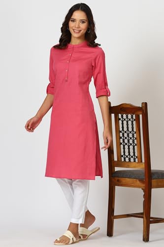 Image of W for Woman Lilac Mandarin Collar Cotton Blend Straight Kurta