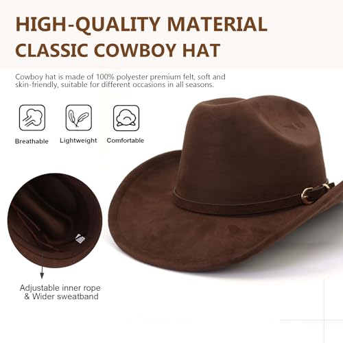 Image of Cowboy Hat Cowgirl Hat Men's & Women's Wide Brim Felt Fedora Hat with Buckle Belt Western Cowboy Hat for Women