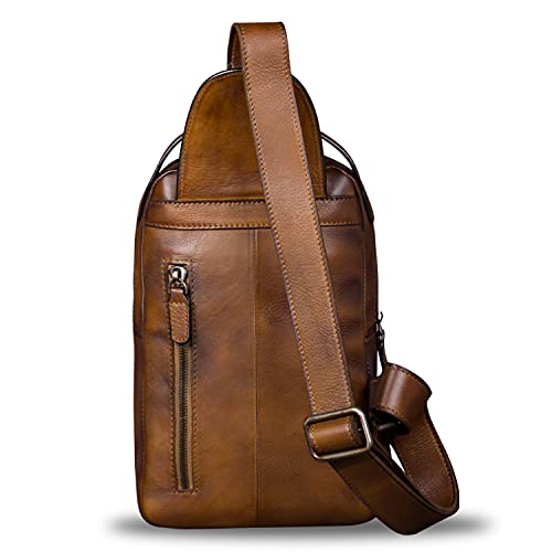 Ivtg Genuine Leather Sling Bag Chest Shoulder Fanny Bag Hiking Backpack Vintage Handmade Crossbody Daypack (Brown) #TOP2
