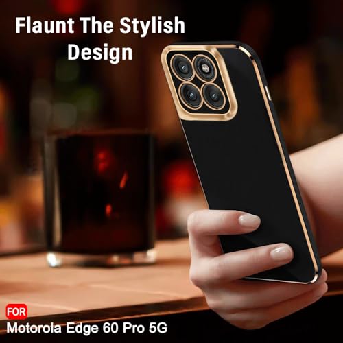Image of TheGiftKart Luxurious Golden-Plated Back Cover Case for Motorola Moto Edge 60 Pro 5G | Raised Lips for Camera & Screen Protection | Shockproof Design | Stylish Cover for Moto Edge 60 Pro (TPU, Black)