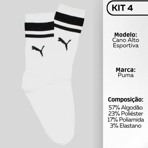 Kit 04 Pares de Meia Puma Cano Longo Esportiva Heritage | 4 Branco (4X95) | 34-39 | 4995.001_504_343