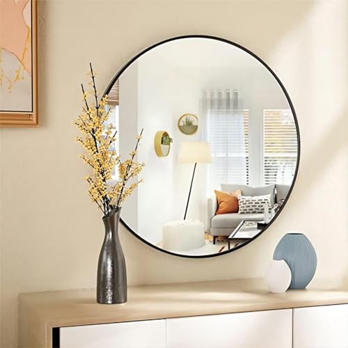Image of RIZIK STORE Iron Metal Decorative Round Wall Mirror with Hook - HD Clear Glass, Wall Mounted for Bedroom, Living Room, Wash Basin, Vanity, Makeup & Bathroom