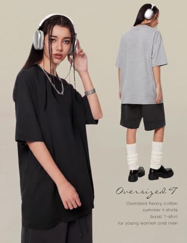 Image of Ogfao Mens Oversized T-Shirts Heavyweight Unisex Cotton T Shirts Baggy Loose Fit Basic Tees Plain Tshirts