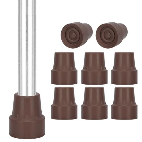 supregear Cane Tips (8 Pack), 3/4 Inch Replacement Rubber Tips for Canes Crutches Walking Sticks Cane Tips with Metal Inserts, Brown