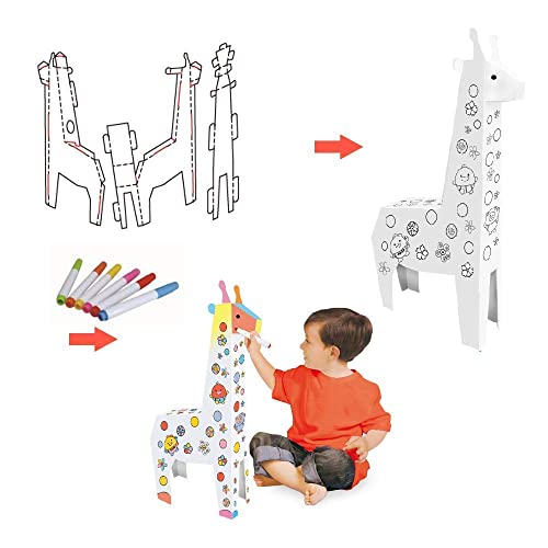Image of Crackles DIY 3D Paper Cardboard Folding Coloring Craft Animals Series- Pack of Thre Giraffe, Lion and Elephant