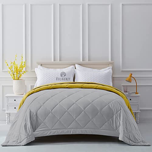 Image of Filbert Reversible Microfiber 250 GSM Diamond Stitch Double Bed Comforter Blanket for All Season Light Weight (92 inch x 106 inch Inches /233cm x 269cm) - Comforter King Size|Silver /Gold Yellow