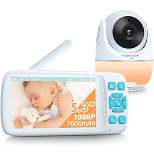 5.3“ 1080P Baby Monitor No WiFi, Video Baby Monitor with Camera and Audio, 2K Camera,1500ft Long Range Video Recording and Playback, 7000mAh Battery, Night Light, MP3, Story Book, 2-Way Talk
