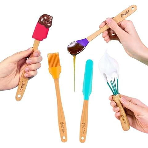 Chefclub Kids Cooking 5-Piece Utensils Set Heat Resistant Non Stick Silicone for Kids and Beginner Cooking, Kitchen & Cookware Gadgets - Cooking, Mixing, Whisking, Brushing Cover