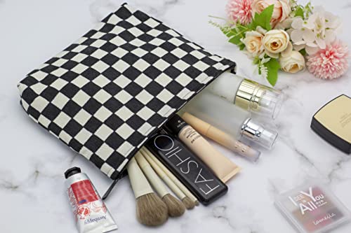 Pazimiik Makeup Bags For Purse Zipper Cosmetic Pouch Large Travel Canvas Make Up Organizer Tool Pouch For Women And Girls, Checkered Black #TOP4