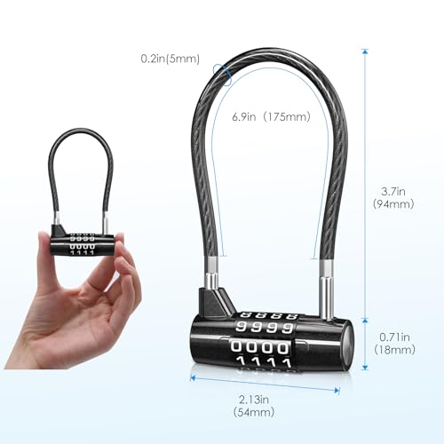 Image of AMIR 2 Pack Combination Padlock, 4 Digit Combination Lock Outdoor, Waterproof Cable Lock, Gate Locks for Outdoor Fence, Gym Locker, Hasp Cabinet, Gate