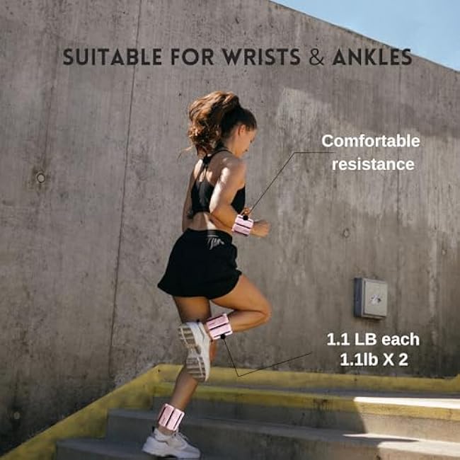 Ankle weights and Adujstable Wrist Weights for Women and Men | 1.1 lb each (2.2 lbs per set) | One Size Fits All | Perfect For Walking, Running, Pilates, Yoga, Workout