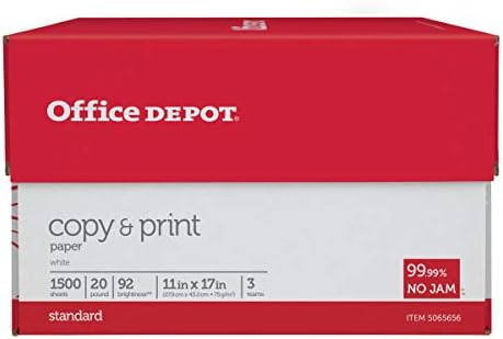 Office Depot® - Copy Paper - Ledger Paper Size, 104 - US /92 - Euro Brightness, 20 lb, White - Paper - 18" x 11.4" x 6.4
