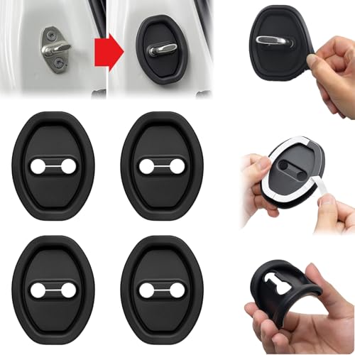 4 Pcs Car Silicone Door Latch Protective Cover - Car Door Lock Cover Protective Cap - Car Door Guard Cover Protector - Door Latchs Cover Interior Protection Accessories (Black)