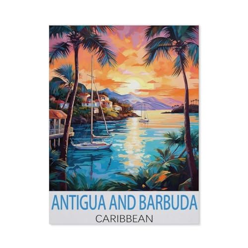 BEAYODKP Peinture au numero pour adulte enfants，Antigua-et-Barbuda Caraïbes, affiche de voyage vintage，DIY Painting by Numbers numéro Cadeau de Peinture pour Enfant Décorations(40x50cm-AH21