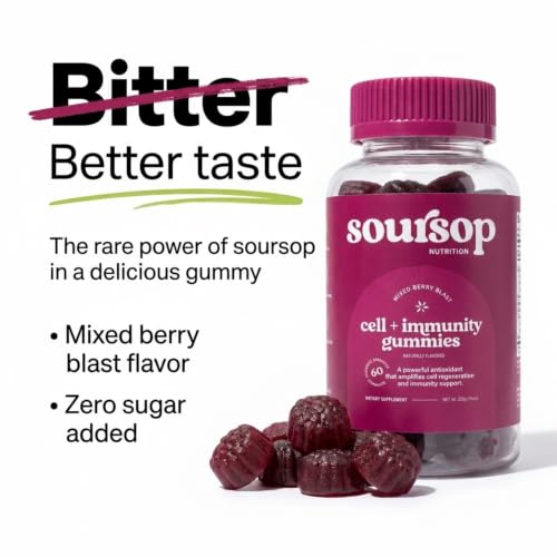 Image of Soursop Graviola Gummies - Sugar Free Soursop Gummies with Vitamin C, Zinc - Digestive Aid, Immune Support & Antioxidants - Made from Soursop Leaves - Sour SOP Supplement for Adults - (Berry 6-Pack)