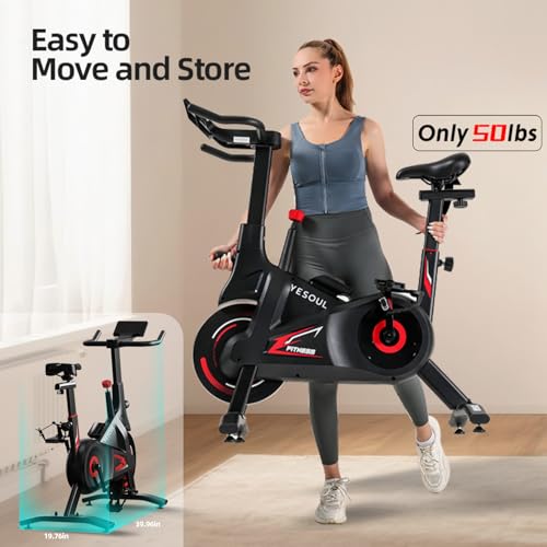 Image of YESOUL Self-Powered Exercise Bike with Dynamic LED Lights - Stable Triangle Frame, Dual-Stage Drive, 300 lbs Capacity, Silent Magnetic Resistance, Compact Indoor Stationary Bike for Home