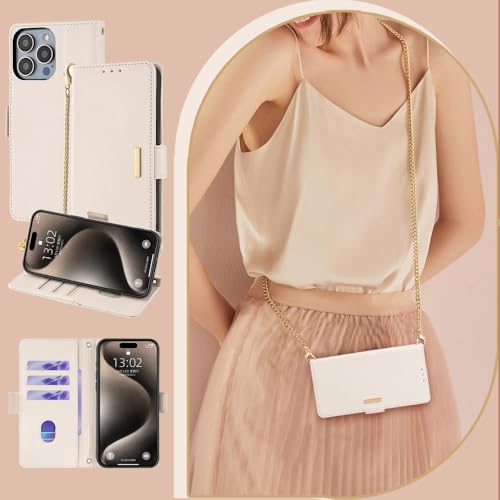 Étui iPhone 16 Pro blanc en cuir uni le chic parisien et sa sangle en chaîne unique